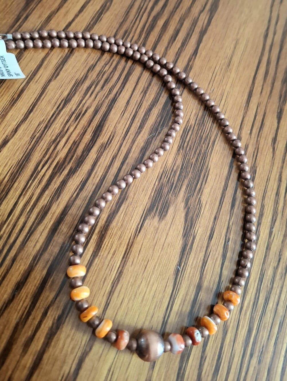 Orange Spiny Oyster And Copper Pearls Necklace 18"